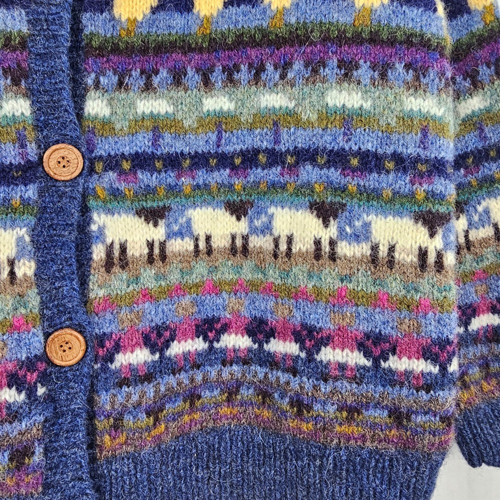 Vintage LL Bean Sheep Geese Horse Wool Cardigan Sweater Women's Large Blue - Picture 5 of 9